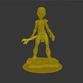 3D Character Model of Masked Figure With Mechanical Arm Wrench and Stone Base